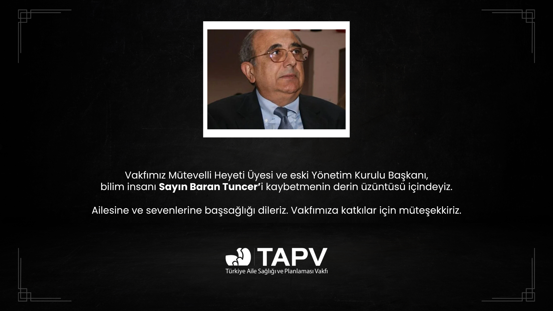 TAPV Başsağlığı